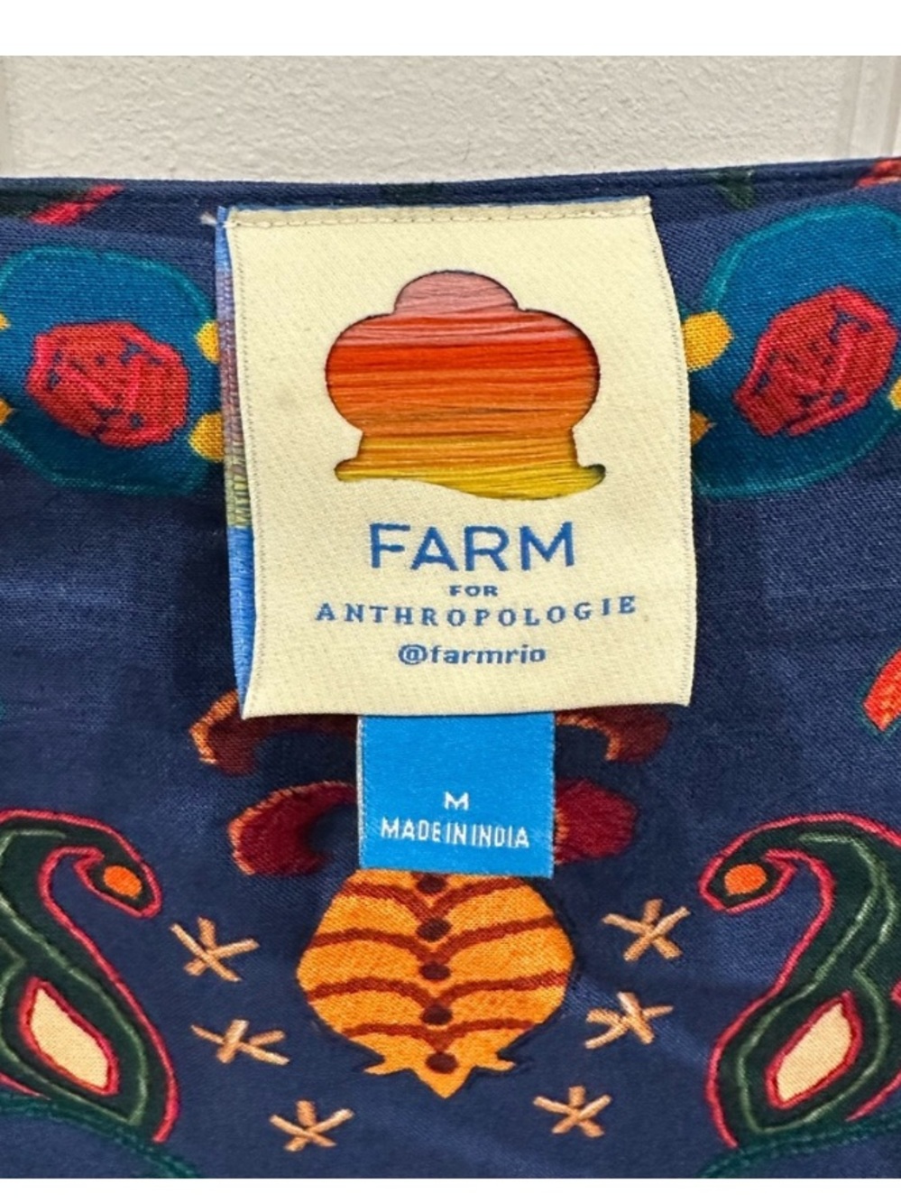 New Anthropologie Farm Rio Indigo Blue Boho Beach Floral Satin Slip Midi Skirt M - Picture 6 of 9